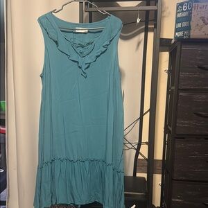 Sleeveless Teal Ruffle Dress